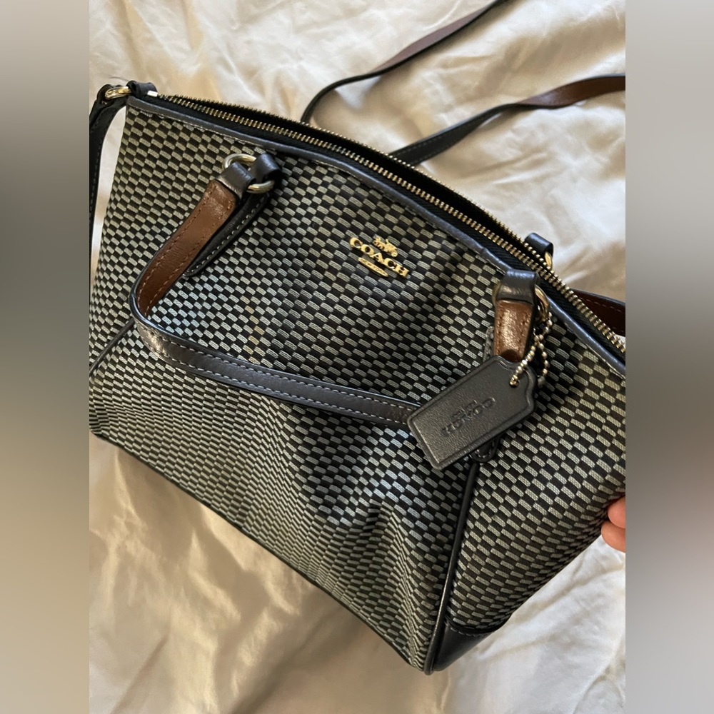 Blue checkered coach bag